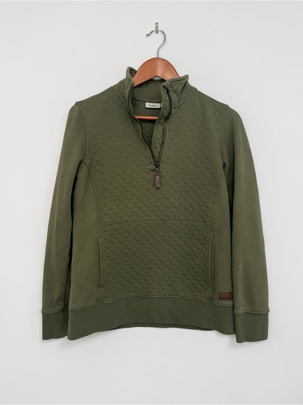 L.L. Bean Women’s Olive Quilted Quarter-Zip Pullover Sweater size S